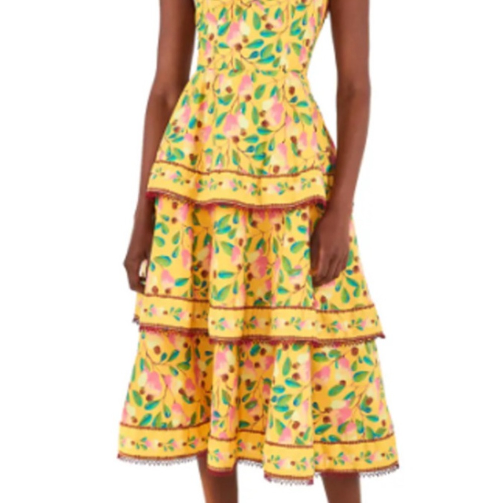 FARM Rio Vibrant Yellow Floral Midi Dress